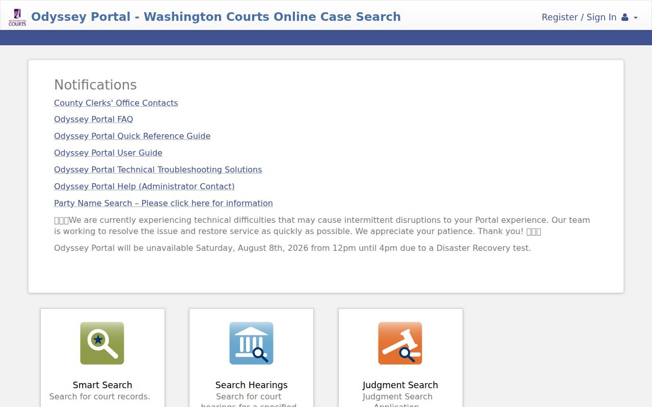 Pasco people search with the Washington Superior Court Odyssey portal