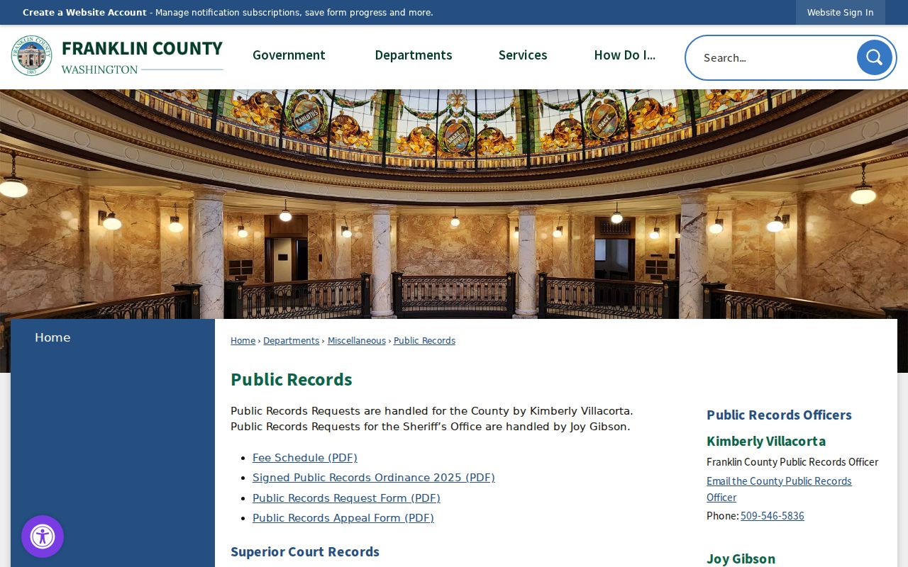 Pasco public records forms and fees on Franklin County portal