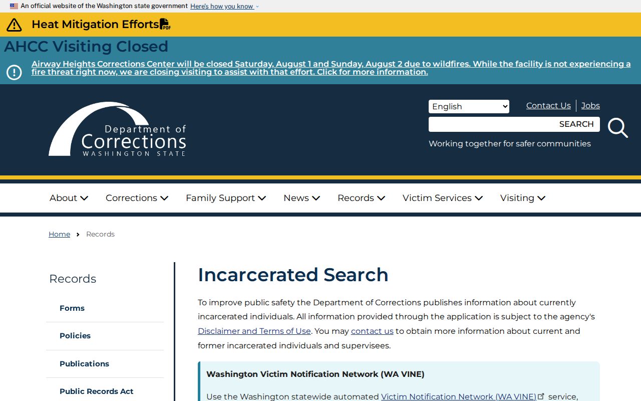 Pasco public records route to Washington DOC incarcerated person search